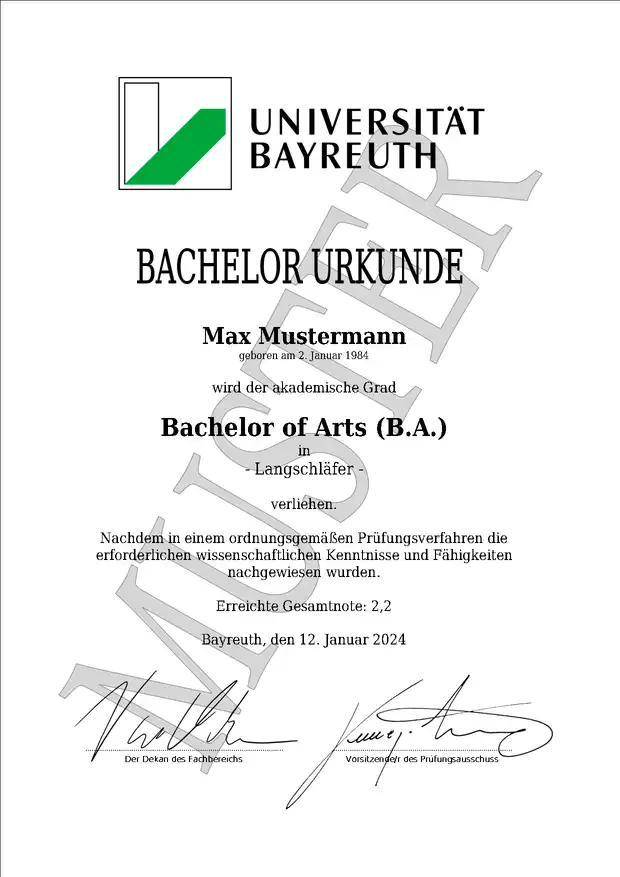 Doktortitel von der Universität Bayreuth kaufen