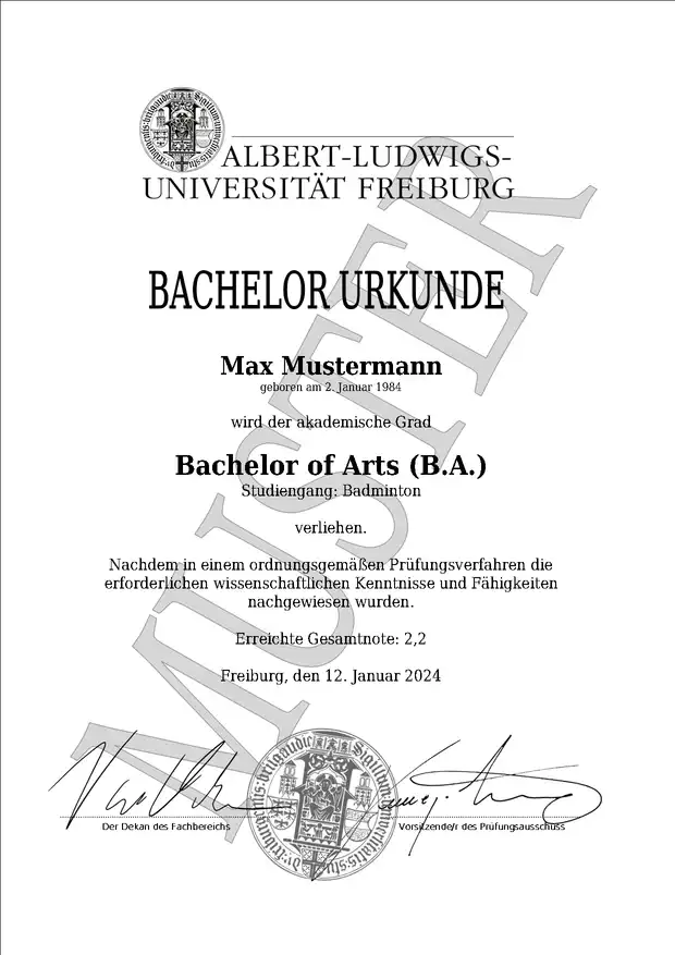 Doktortitel von der Albert Ludwig Universität Freiburg kaufen