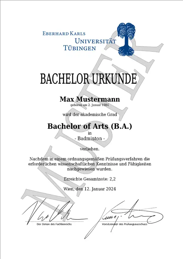 Doktortitel von der Eberhard Karls Universität Tuebingen kaufen